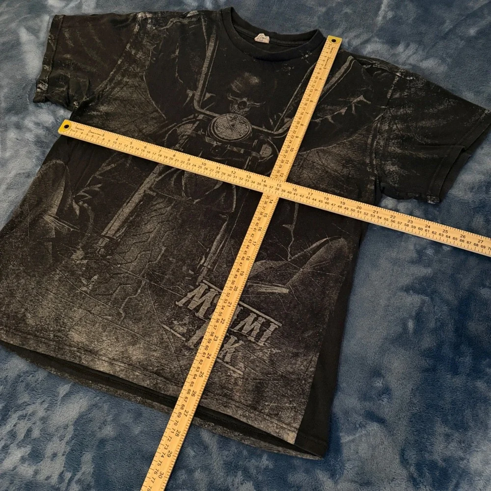 Y2K Miami Ink T Shirt Mens Large Black Skull Motorcycle Graphic All Over Print‎